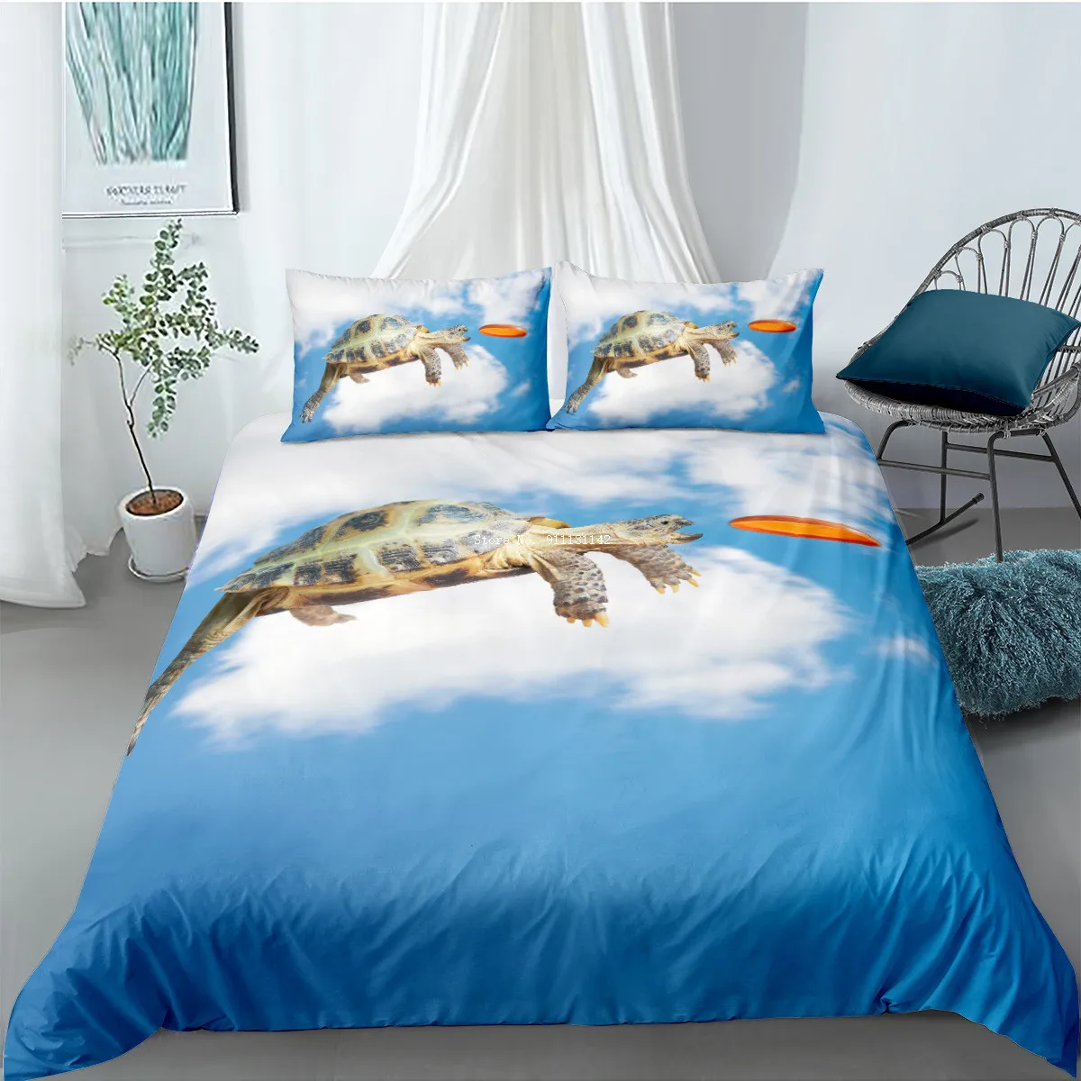 

Beautiful Blue Ocean 3D Digital Printing Bedding Set Lovely Sea Creatures Down Quilt Cover Pillowcase Home Textile
