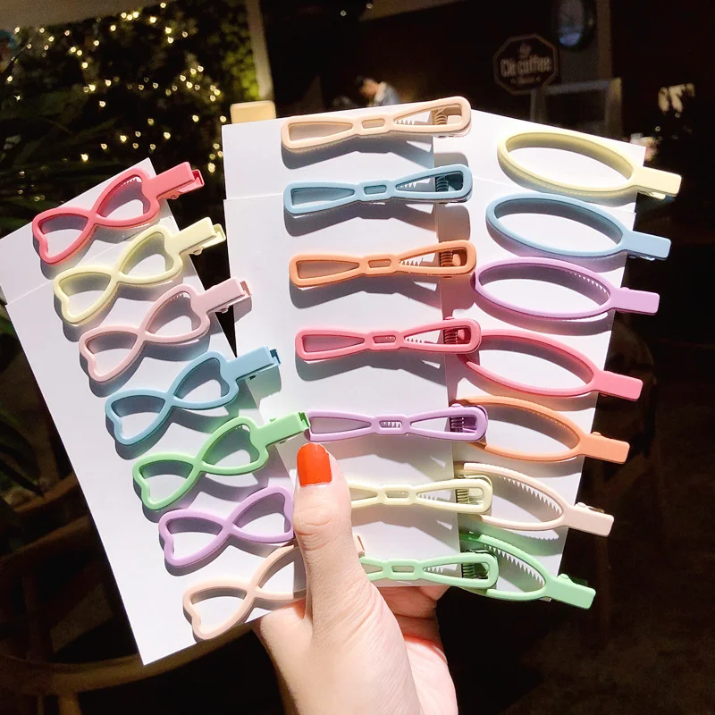 

7pcs/set Cute Hair Clips Girl Korean Geometry Bow Love Heart Hairpins Fashion Candy Color Metal Hairgrip Child Hair Accessories