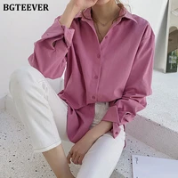 bgteever office ladies blouses shirts single breasted lapel loose female shirts tops women blouses femme blusas mujer 2020