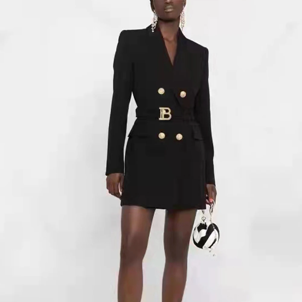 

KLEEZY Women V Neck Belt Long Jacket Full Sleeves Slim Sashes Buttons Solid Plaid Wool Blends Elegant Black White Party Coat New