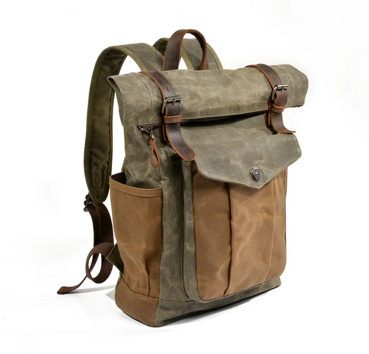 

European and American Retro Backpack Men's and Women's Backpack Outdoor Sport Climbing Oil Wax Canvas Travel Laptop Bag