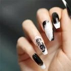 24 шт.компл. черно-белые накладные ногти в стиле панк с рисунком дракона Длинные гроб в форме накладных ногтей с клеем, акриловые балетные ногти, Типсы для дизайна ногтей