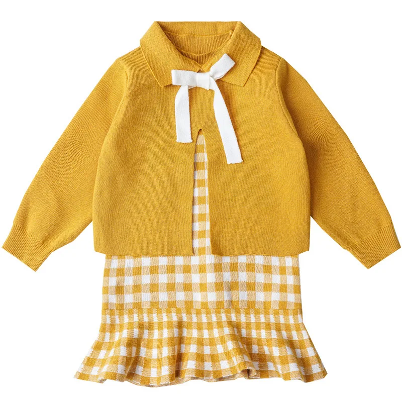 Комплекты одежды для маленьких девочек модное От 1 до 5 лет платье в клетку с
