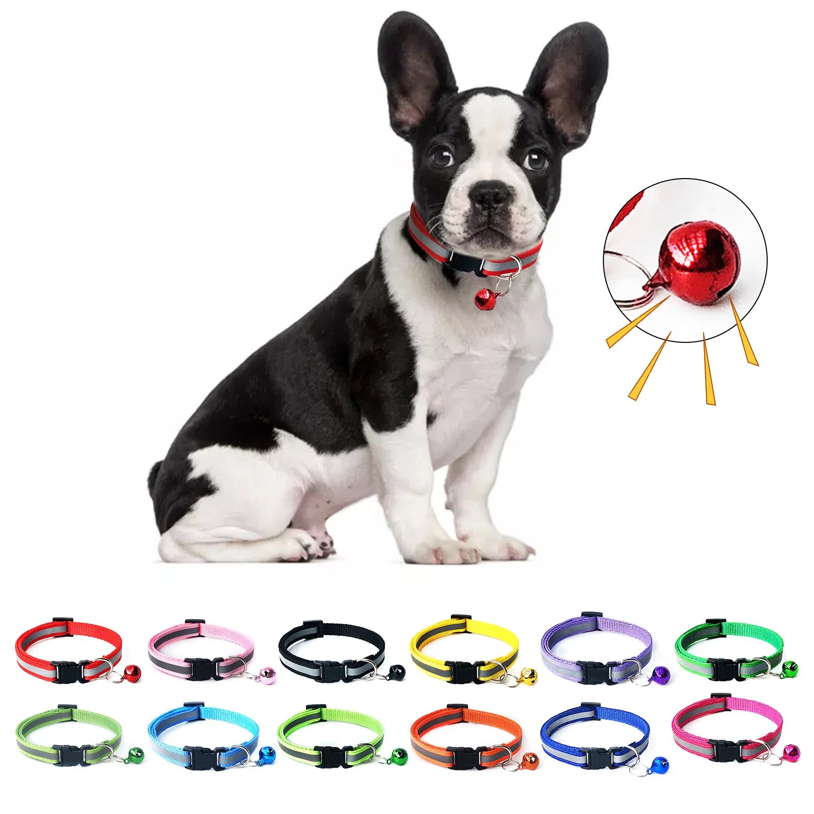 

Dog Cat Collar Colorful Pet Supplies Cat Necklace Cat Reflective Adjustable Collar Bell Positioning Small Dog Collar Pet Collar