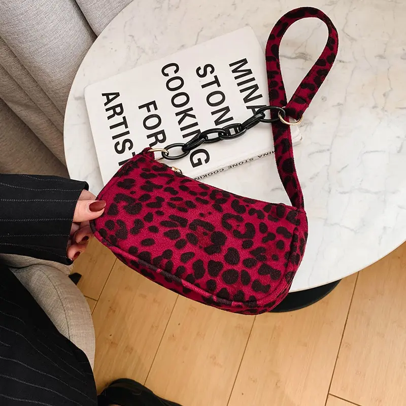 

Женская сумка-багет, винтажная дизайнерская сумка с леопардовым принтом и цепочкой, хлопковые сумки через плечо