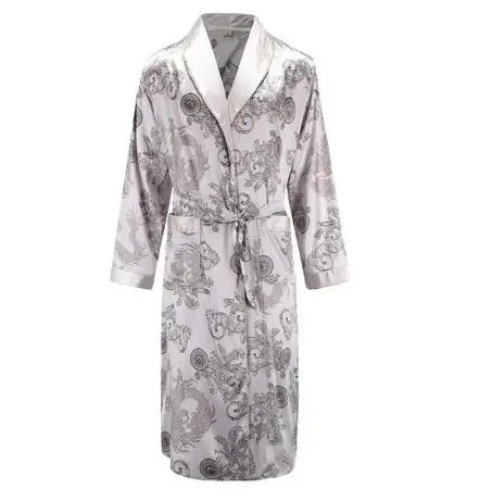 gray dragon robe Шелковая ночная рубашка мужская летняя тонкий купальный халат Тигр Ночная рубашка свободная Свадебная robesilky с длинным рукавом Sleeprobe размера плюс домашняя одежда - Цвет: gray dragon robe