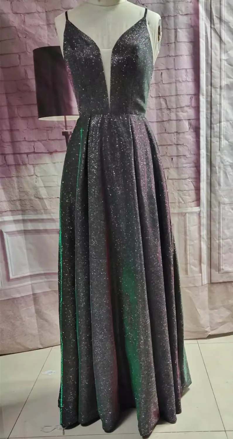 

Длинные блестящие вечерние платья с V-образным вырезом и карманами, ТРАПЕЦИЕВИДНОЕ серое платье в пол с перекрестной спинкой, деловые вечер...