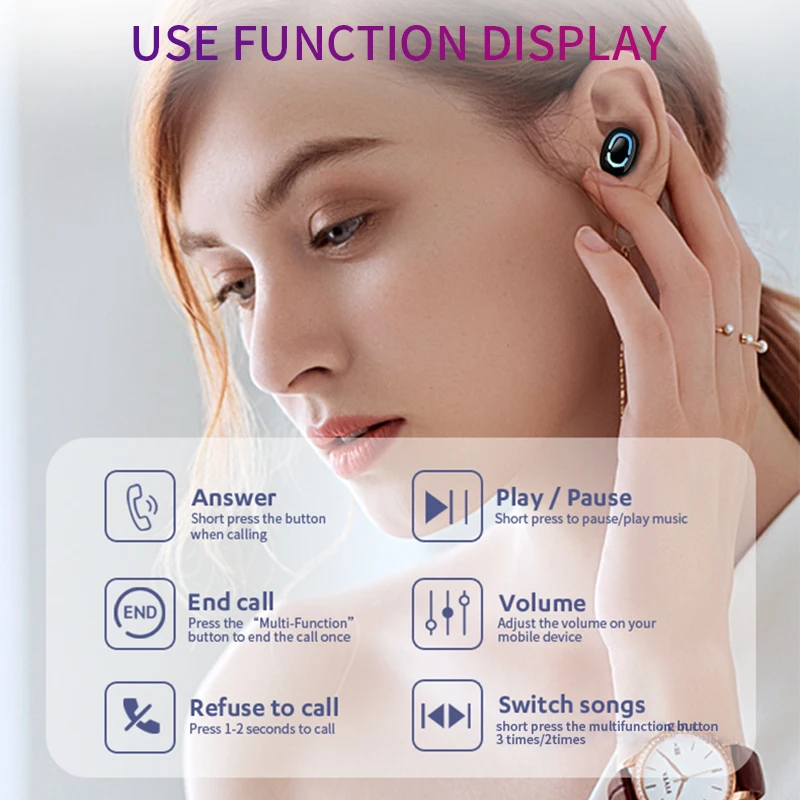 Bluetooth наушники TWS беспроводные спортивные вкладыши стерео игровая гарнитура
