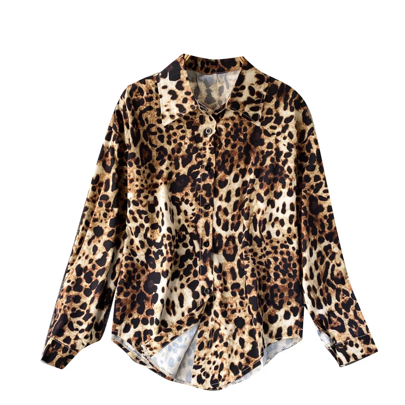 

Autumn New Retro Leopard Shirt Women's Fashion All-match Lapel Shirt Women's Loose Bottoming Shirt Tops UK708