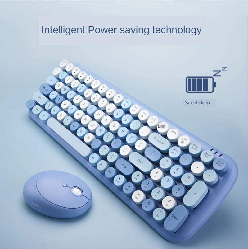 green wireless keyboard and mouse combo round mix keycaps office pc keyboards and mouse set for girl computer laptop game free global shipping