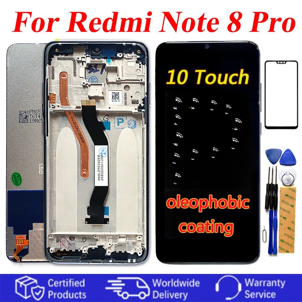 ЖК дисплей для Xiaomi Redmi Note 8 Pro с дигитайзером 6 53 дюйма рамка в сборе 10 точек касания