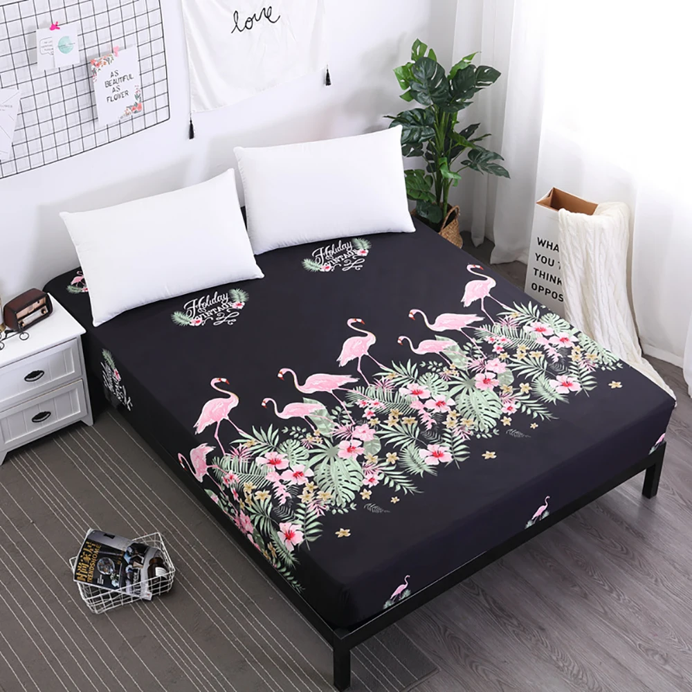 

Lychee New Printed Bed Mattress Cover Polyester Full Fitted Bed Sheet Bed Linens Mattress Grippers with Elastic