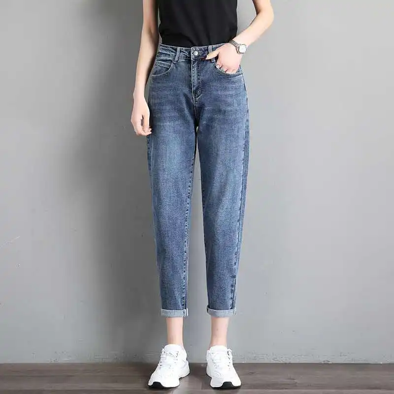 

2022 Women Autumn Winter New Velvet Jeans Female High Waist Loose Harem Pants Ladies Solid Color Warm Denim Trousers R999