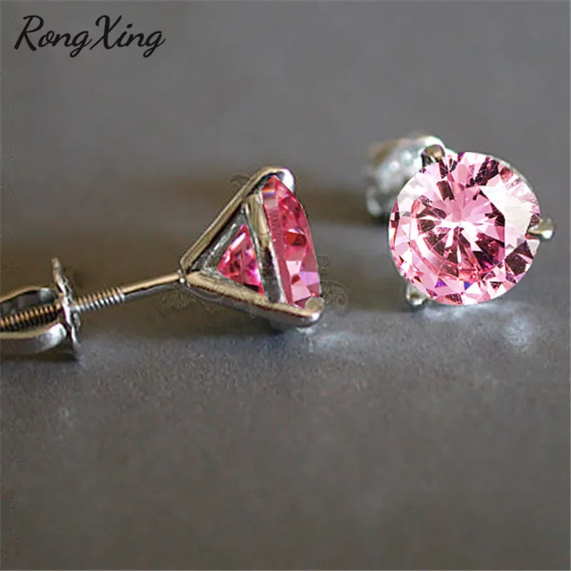 Женские серьги-гвоздики с фианитом круглые серьги 3 когтями и круглым камнем под