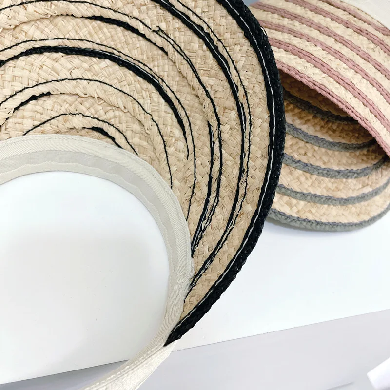 

202105-2508364 summer handmade raffia grass striped sport without beach sun cap men women leisure hat