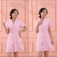 pink short beauty uniform dress spa uniform scrub uniform white plus size salon grooming clothes camisa enfermagem lab coat logo