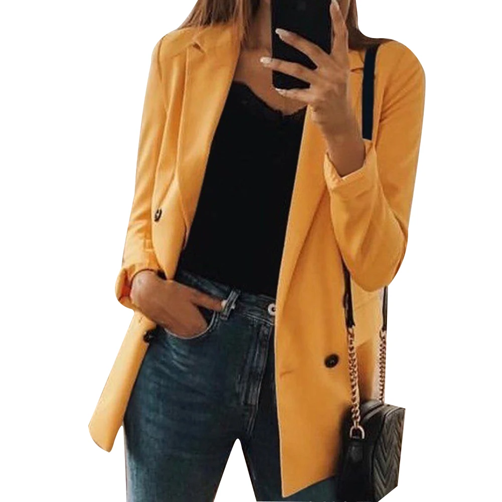 yellow SFIT, Осенний женский костюм, новое пальто, женский модный однотонный кардиган в длинном разрезе, женский пиджак - Цвет: yellow
