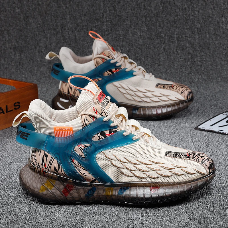 

High-top Men Casual Shoes Flying Mesh Sneeakers Design Graffiti Animal Pattern Fashion Antiskid Damping Sports Shoes Zapatillas