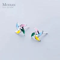 modian exquisite multicolor enamel lucky windmill fashion stud earrings for women 100 925 sterling silver fine female jewelry
