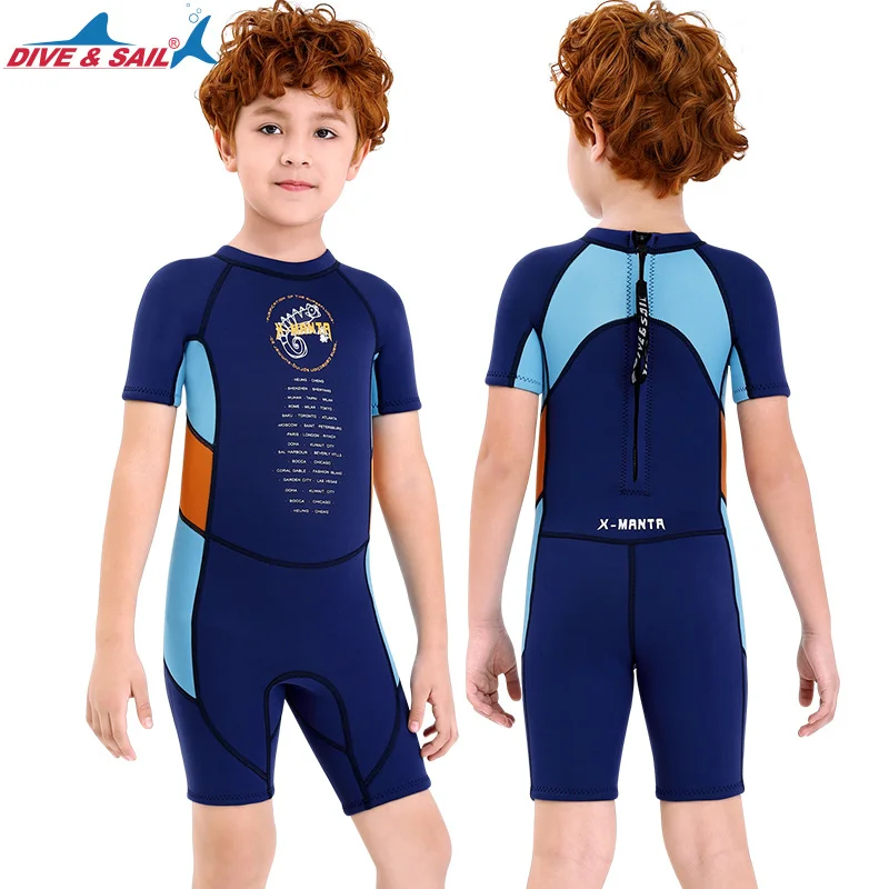 

1pc Neoprene Suit 2.5mm Back Zip Keep Warm for Swim Surf Dive Scuba Dive, Snorkeling Boys Girls Kids Wetsuit Shorty One-piece