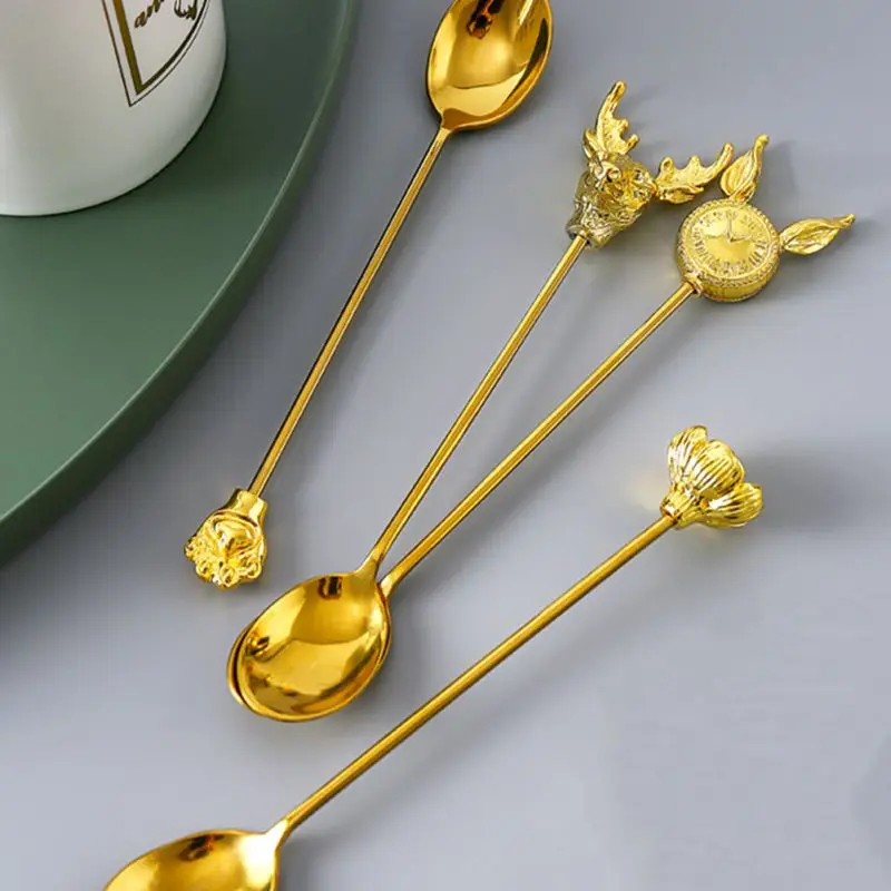 

Hot Selling Creative Gold-Plated Stainless Steel Espresso Spoon Fork Stir Lollipop Dessert Cake Ice Cream Soup Coffee