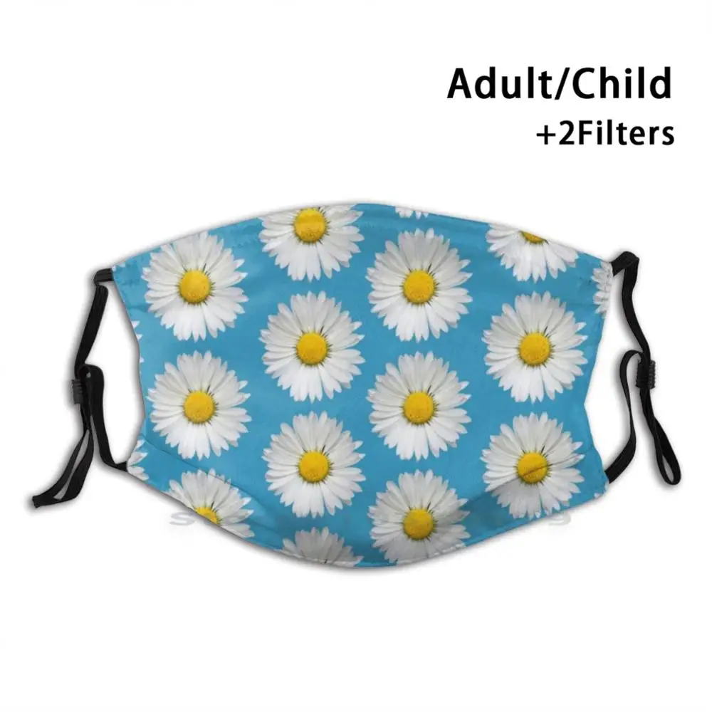 

Lazy Daisy Print Reusable Pm2.5 Filter DIY Mouth Mask Kids Lazy Daisy Lazy Daisy Flower Blue Turquoise Pattern Daisies Yellow