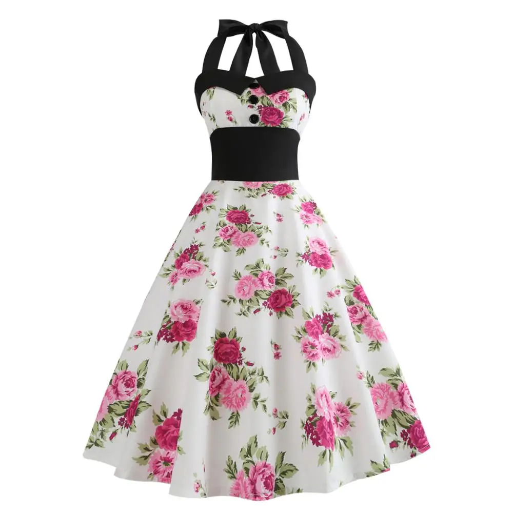 

Women Flower Dress Big Swing Vestidos Retro Robe Casual Prom Rockabilly Party Dress 50s 60s Pinup Vintage Dresses