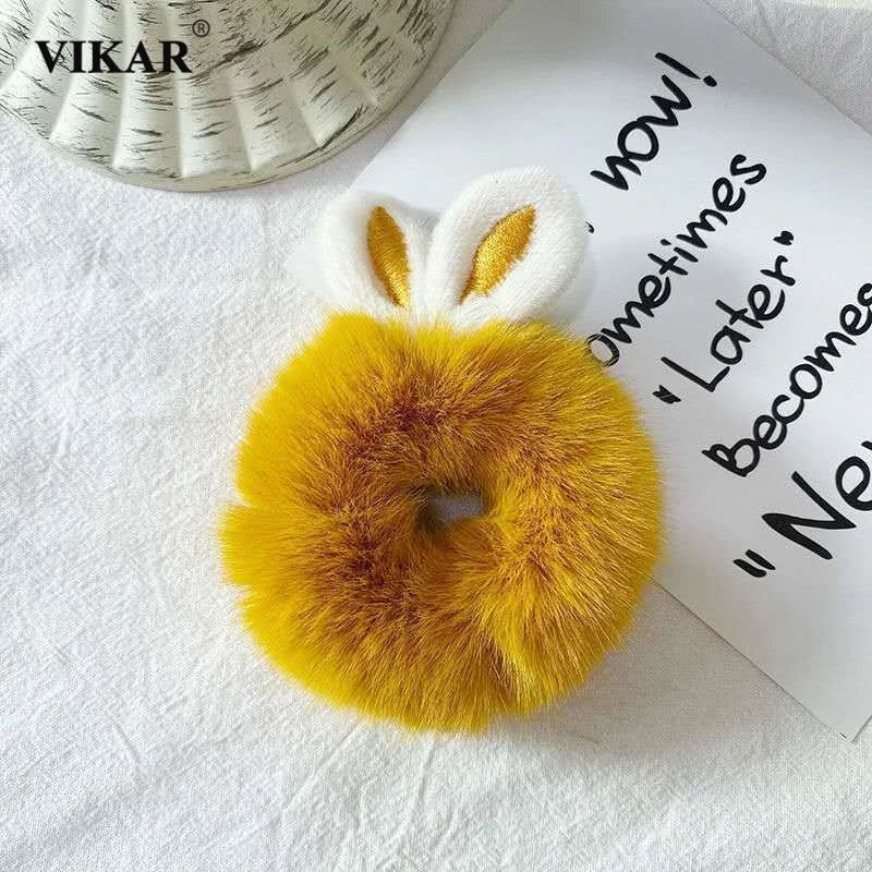 

Women Cute Rabbit Ear Plush Hair Scrunchie Rubber Bands Girls Sweet Ponytail Holder Elastic Hair Ties Hair Bands Hair Accessorie