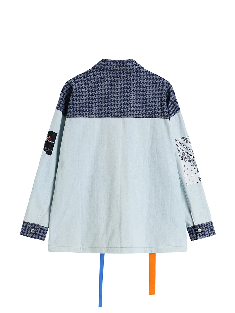 Женская ВИНТАЖНАЯ ДЖИНСОВАЯ КУРТКА в клетку однобортная Повседневная джинсовая