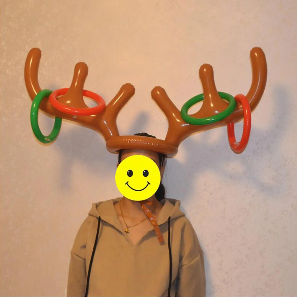 

Inflatable Santa Funny Reindeer Antler Deer Head Hat Ring Toss Christmas Holiday Party Game Supplies Toys 2