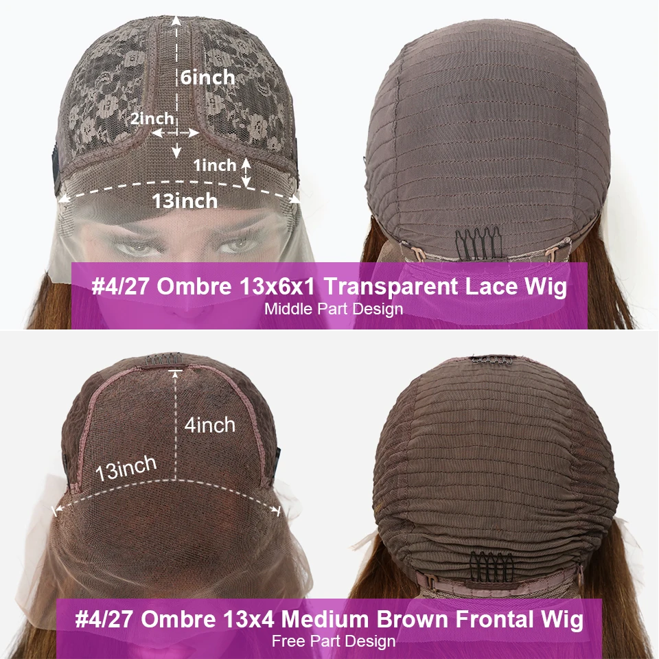 

13x4 Straight Lace Front Human Hair Wigs Brown Highlight Wig 150% Remy Short Bob Lace Front Wigs For Black Women #4/27