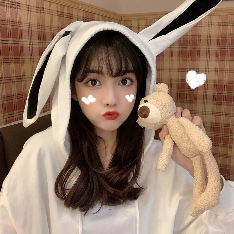 

Hooded women spring 2021 new college style cute bear loose mid-length large size hooded long-sleeved women A088