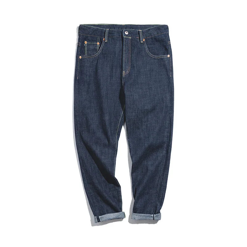 Прямые джинсы с необработанными краями модные темно-синего цвета 14 8 унций 2020 |