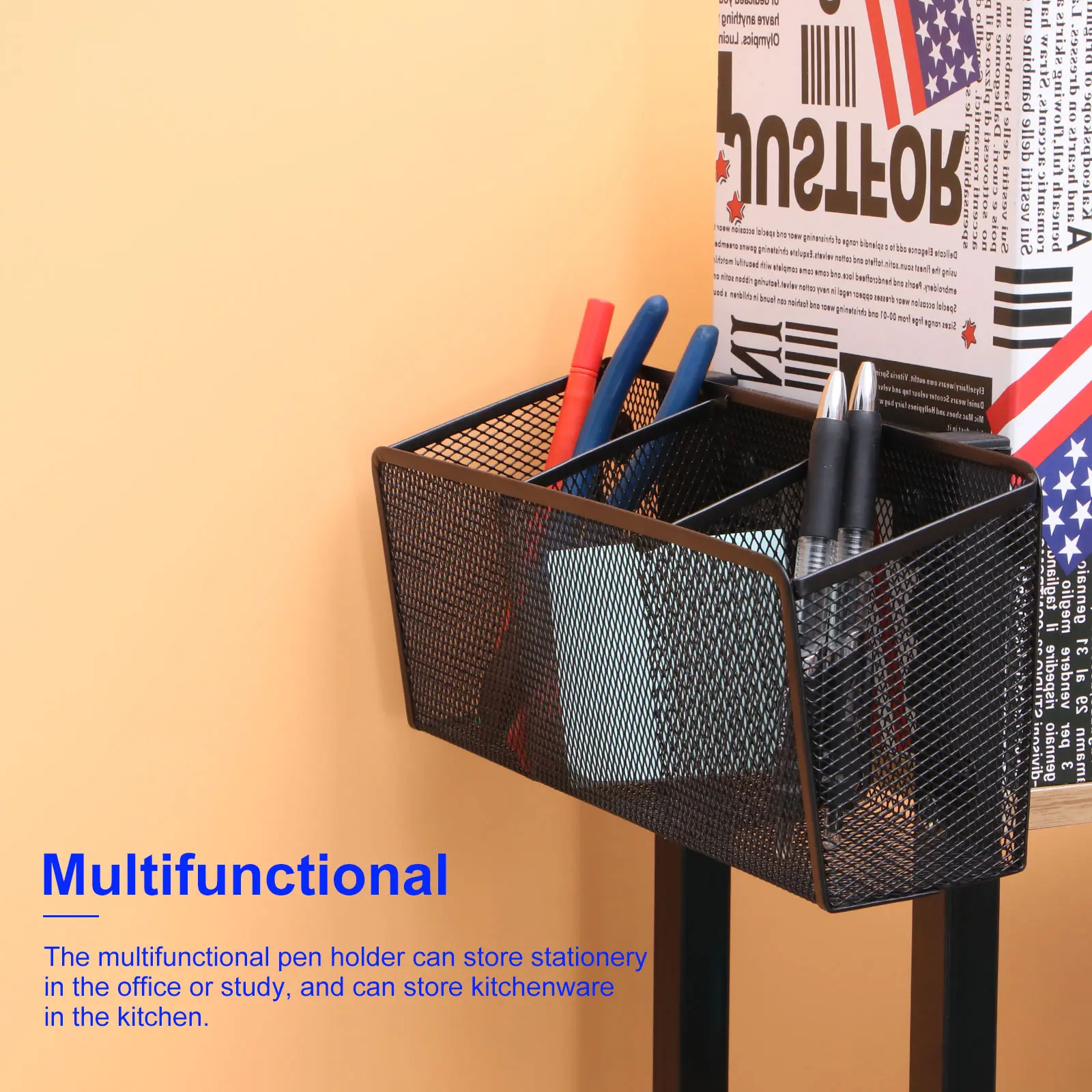 

Multifunctional 3 Grid Generous Compartments Magnetic Storage Basket Organizer Magnetic Pencil Holder For Home Office