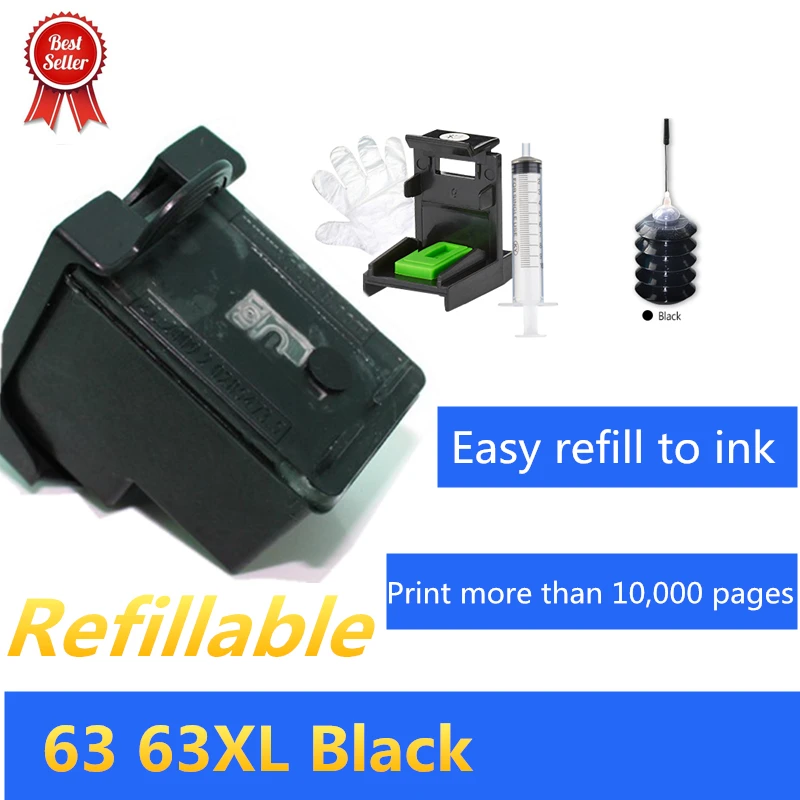 Высококачественная Черная многоразовая Замена чернильных картриджей для HP 63