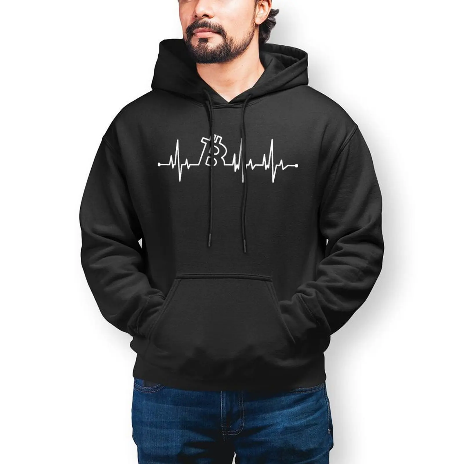 

Heartbeat Bitcoin Letter Print Hoodie Cryptocurrency BTC Loose Warm Hoodies Popular Long Cotton Pullover Hoodie Men