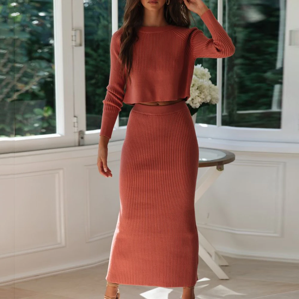 Вязаный комплект из 2 предметов женский свитер костюмы вязаный костюм женские