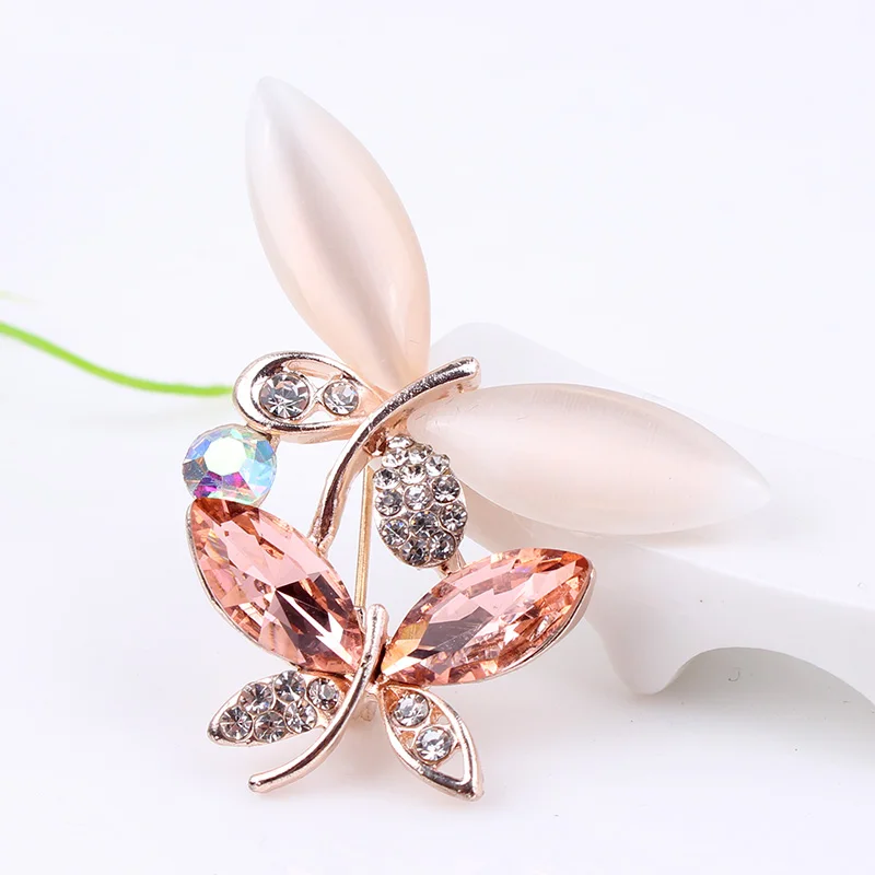 Женская Брошь с опалом и кристаллами в виде бабочки|Броши| |
