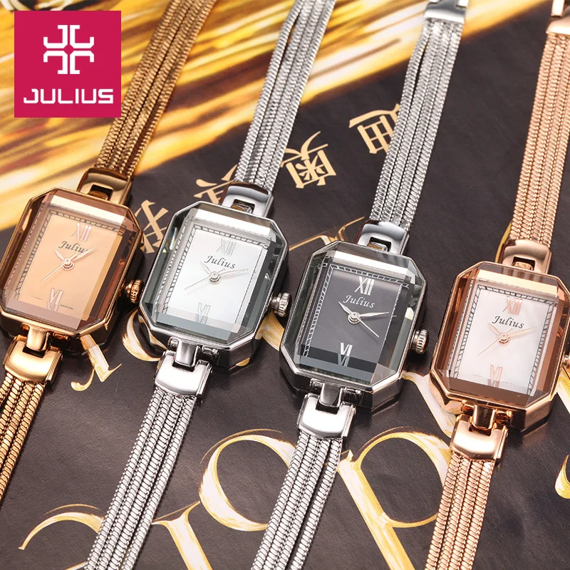

Julius Women Watches Steel Band Bracelet Ladies Wrist Female Casual Clock Quartz Chain Snake Chain Clock Rectangle Gift Box