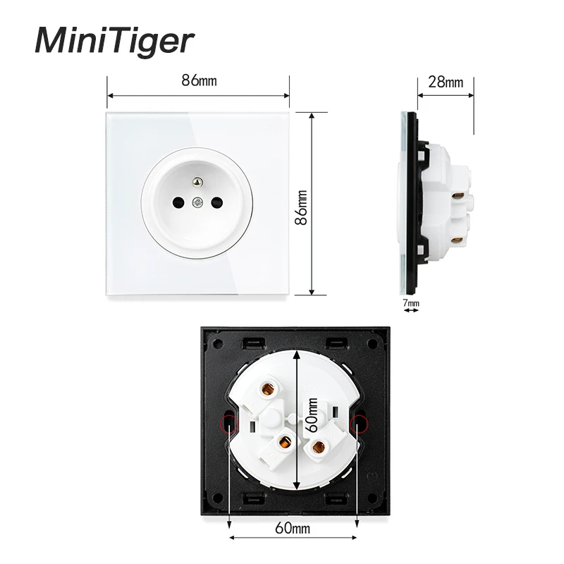 Новое поступление серая прозрачная стеклянная панель Minitiger 16 А французская