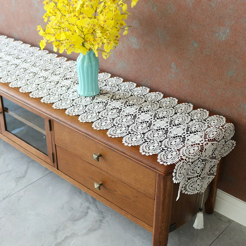 Современная Белая Хлопчатобумажная кружевная скатерть для чайной кровати с