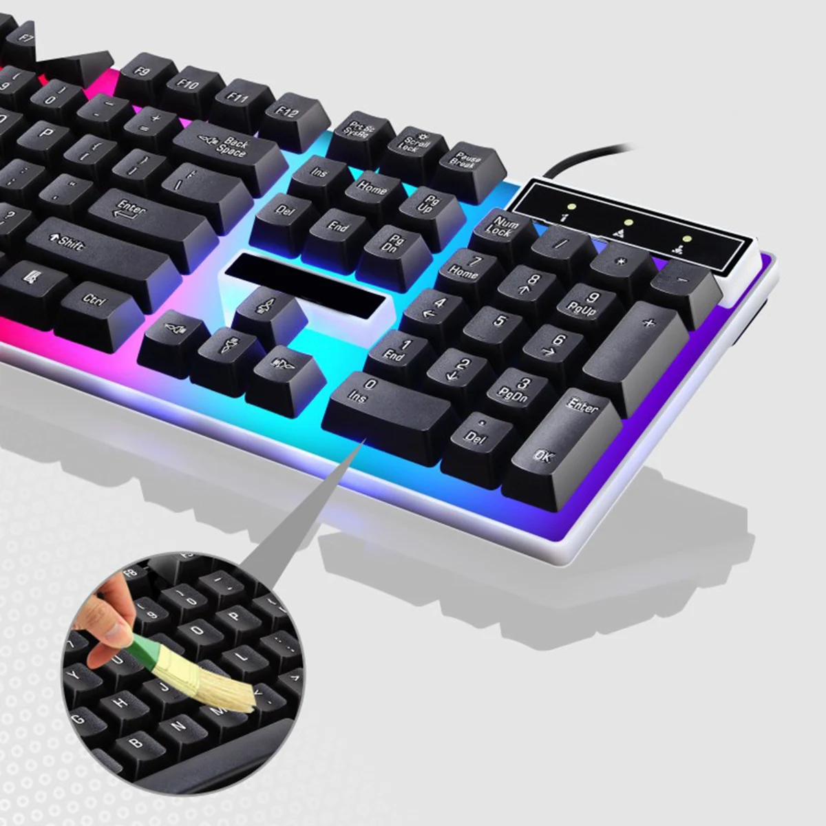 

SOONHUA Wired Gaming Keyboard Mouse Set With Rainbow Color RGB Backlit 1600dpi Adjustable No Driver 104 Keys USB Keyboard Mouse