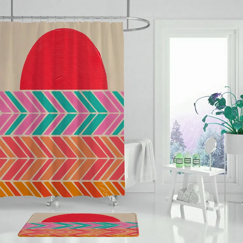 Абстрактная занавеска для душа с рисунком пейзажа водонепроницаемая ткань