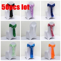 50pcs satin wedding chair sash bow tie satin ribbon chair bands for wedding decoration hotel party supplies