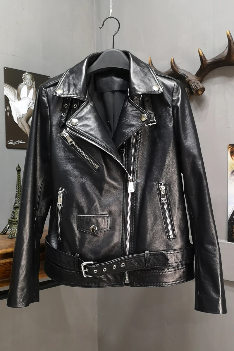 Genuine Leather Jacket Women Real Sheepskin Ladies Coat New Fashion Autumn Winter Motorcycle Biker Outerwear Clothes