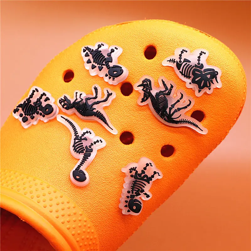 1pcs Luminous Shoe Charms Fluorescent Black Dinosaur Skeleton PVC Shoe Accessories Decoration Fit Croc Jibz Party Kids Gifts