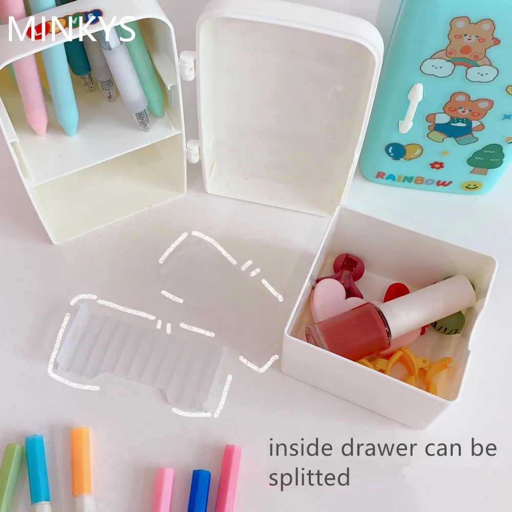 MINKYS Kawaii Refrigerator Pen Holder With 1PC DIY Sticker Desktop Makeups Pencil Pens Storage Box Creative School Stationery | Канцтовары