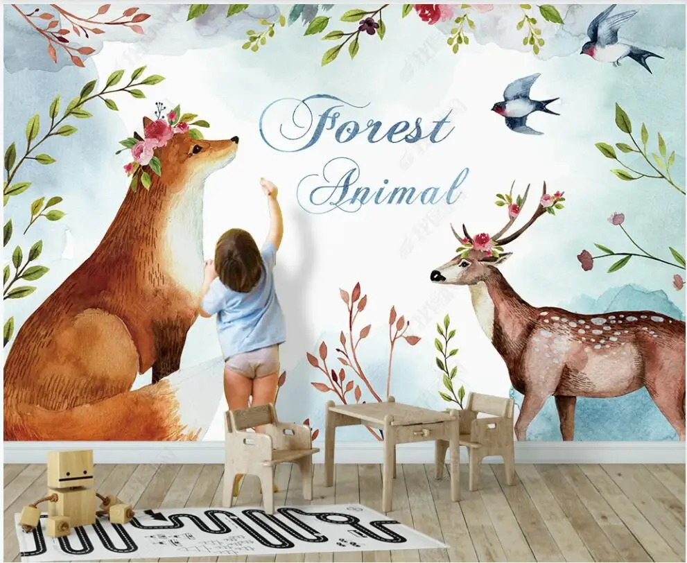 

3d wallpaper custom photo mural on the wall Forest animal elk and fox living room home decoration Wallpaper for walls in rolls