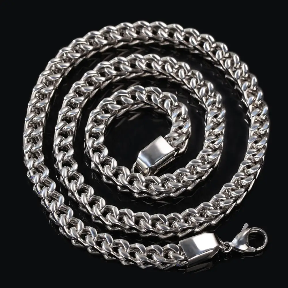 New Arrival 6mm width Men Necklace Gold Color Stainless Steel Cuban Link Chain Miami Bracelet Jewelry Set | Украшения и