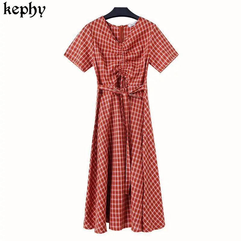 

Women Plaid dress female 2021 new Student Summer Mini dress cheongsam dress Lady Casual Mini Dresses Mujer